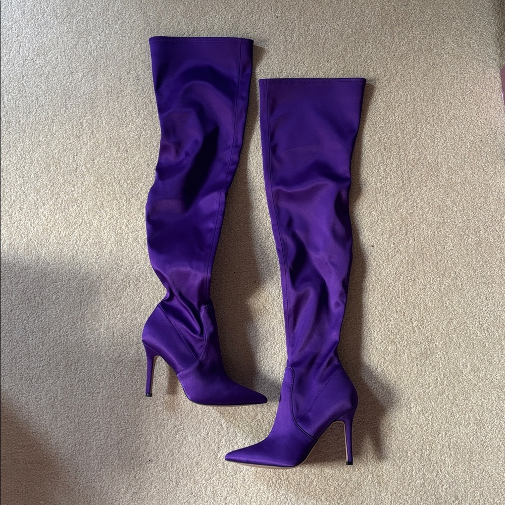 Aldo ‘Sailors’ purple satin over the knee stiletto boots